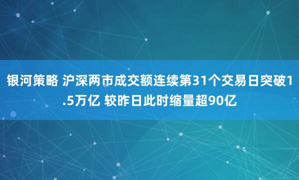 银河策略 沪深两市成交额连续第31个交易日突破1.5万亿 较昨日此时缩量超90亿