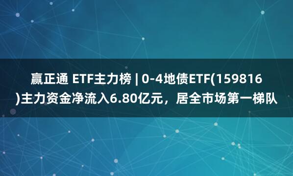 赢正通 ETF主力榜 | 0-4地债ETF(159816)主力资金净流入6.80亿元，居全市场第一梯队