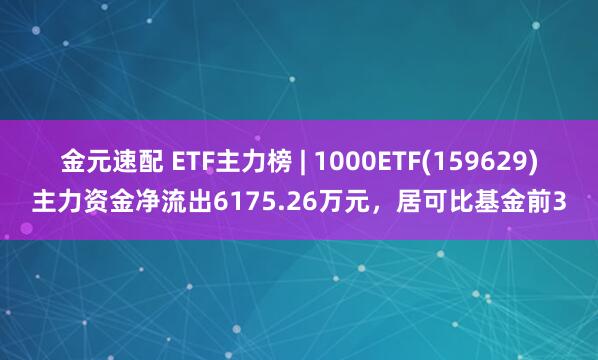 金元速配 ETF主力榜 | 1000ETF(159629)主力资金净流出6175.26万元，居可比基金前3