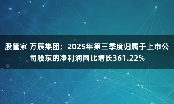 股管家 万辰集团：2025年第三季度归属于上市公司股东的净利润同比增长361.22%