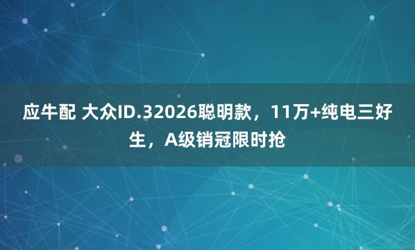应牛配 大众ID.32026聪明款，11万+纯电三好生，A级销冠限时抢